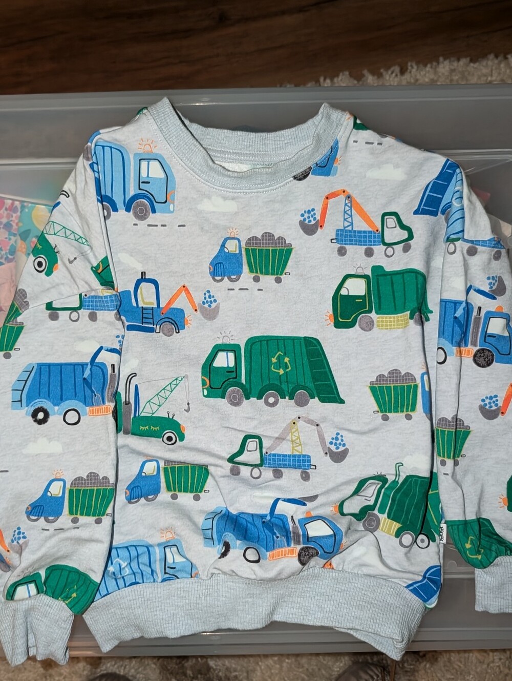Little Sleepies Construction Vehicles Crewneck Swear Shirt - Green & Blue